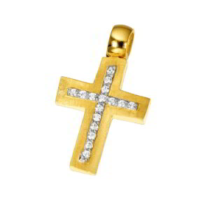 Cross K14 Gold and White Gold with zircon