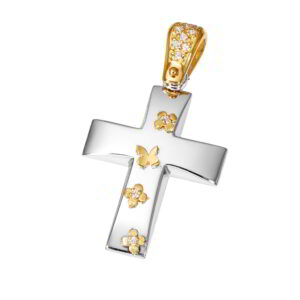 Cross K14 White Gold and Gold with zircon