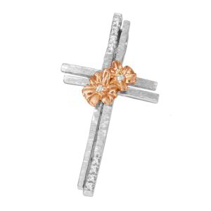 Cross K14 White Gold and Rose Gold with zircon