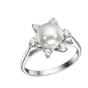 Ring K14 White Gold with Zircon and Pearl