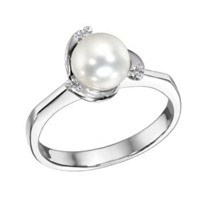 Ring K14 White Gold with Zircon and Pearl