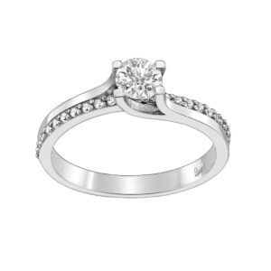 Single Stone Ring K14 White Gold with Zircon