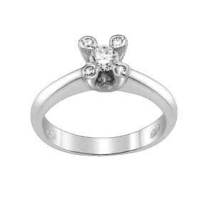 Single Stone Ring K14 White Gold with Zircon