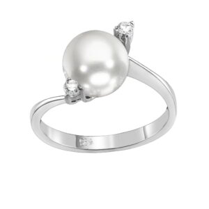 Ring K14 White Gold with Zircon and Pearl