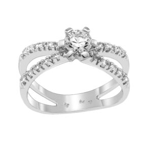 Single Stone Ring K14 White Gold with Zircon