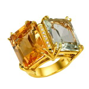 K18 Gold Ring with Diamonds and Precious Stones