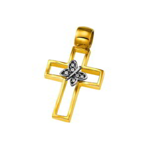 Cross K14 Gold and White Gold with zircon