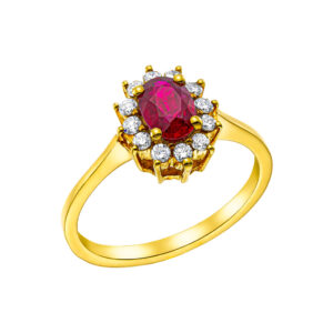 Δακτυλίδι Ροζέτα Κ18 Χρυσό με Ρουμπίνι και Διαμάντια