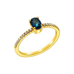 Δακτυλίδι Κ18 Χρυσό με London Blue Topaz και Διαμάντια